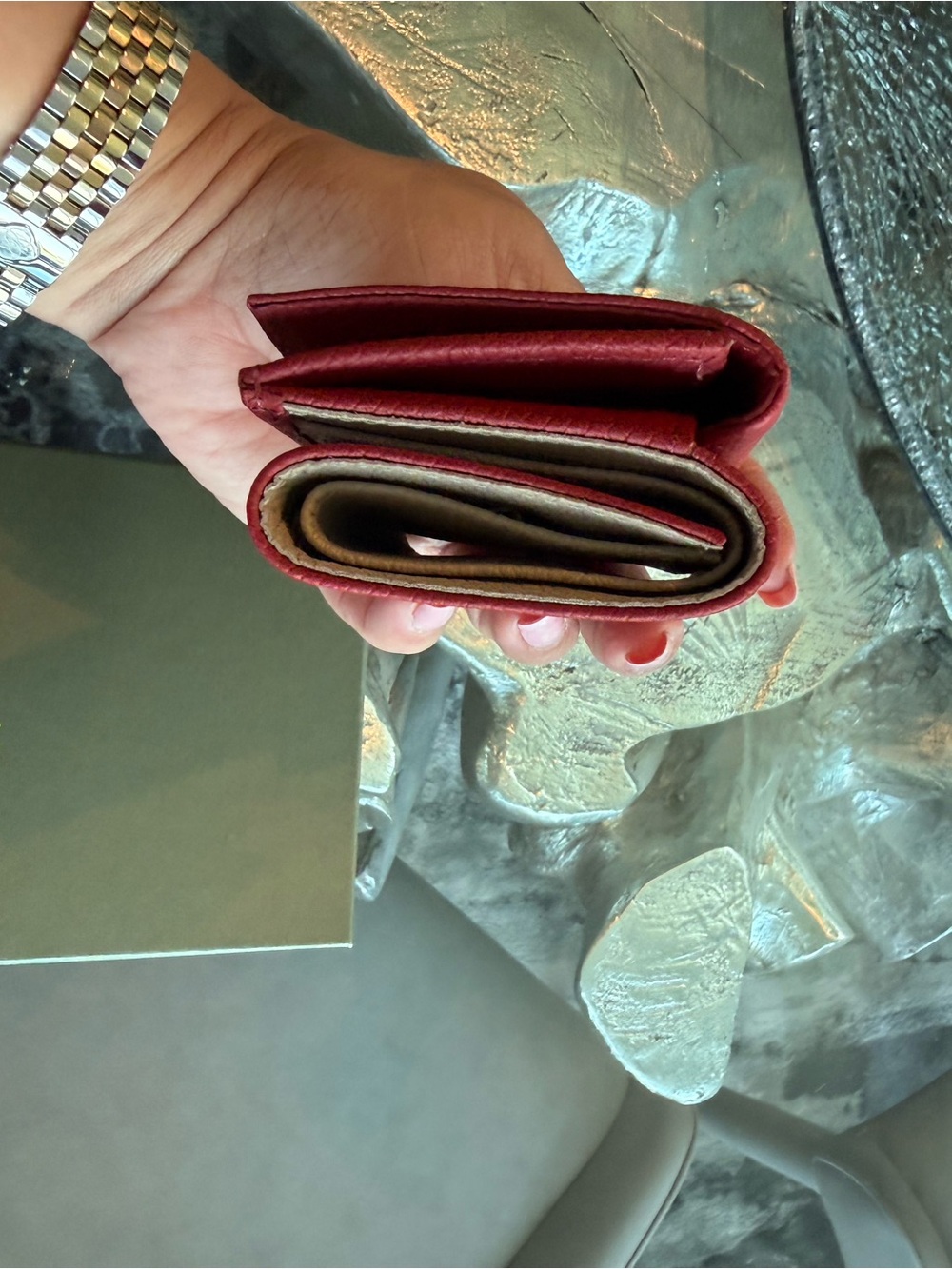 Longchamp Red Textured Leather Wallet with Silver Bamboo Clasp - Picture 3 of 8